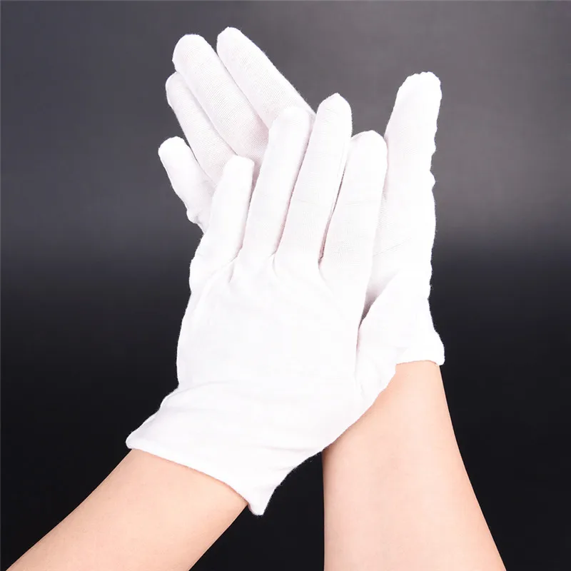

White Inspection Cotton Lisle Work Gloves Coin Jewelry Coin Lightweight 12Pairs