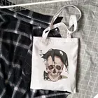 Корейская Повседневная винтажная вместительная Холщовая Сумка в стиле ольччан с изображением черепа и кота в стиле Харадзюку, Холщовая Сумка для покупок, женские сумки через плечо