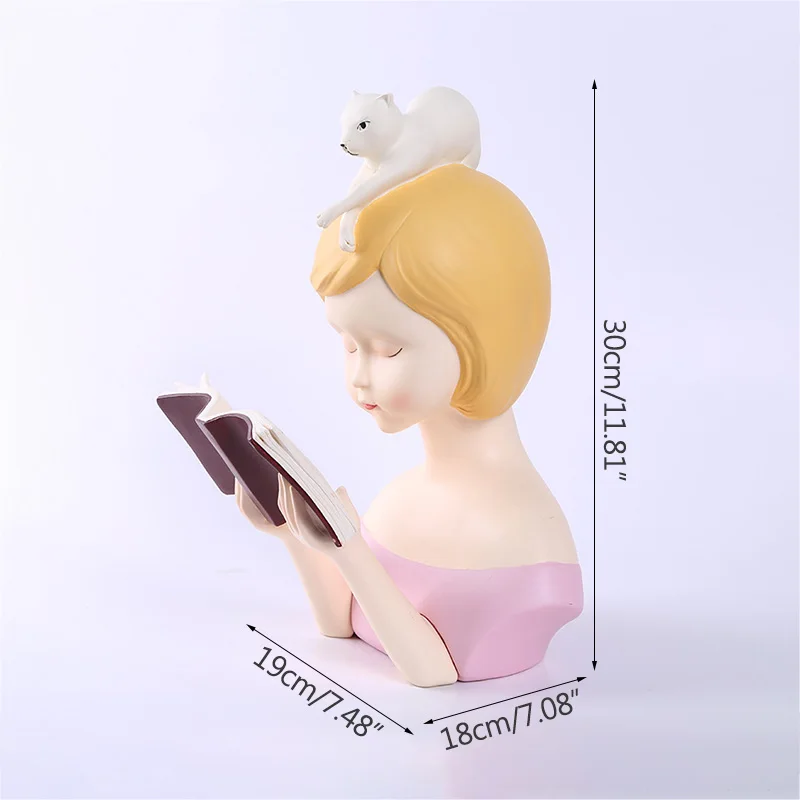 

Nordic Reading Girl Character Statue Resin Bust Sketch Ornament Home Decoration Accessories Character Sculpture Desktop Crafts