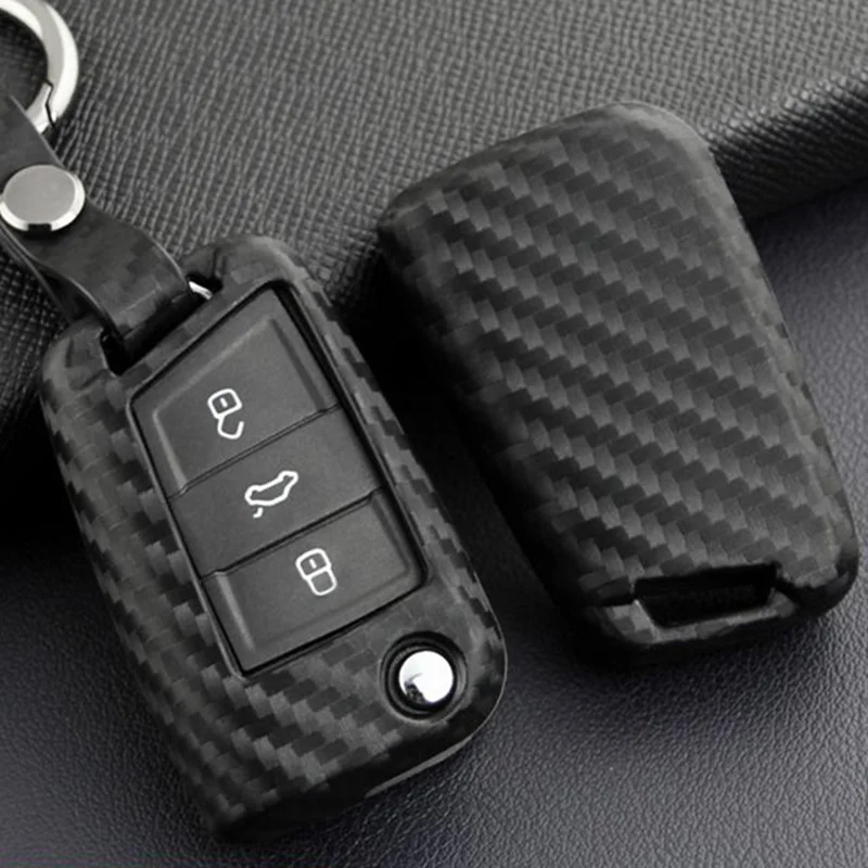 Чехол для автомобильного ключа из силикона и углеродного волокна Volkswagen Golf 7 MK7 GTI