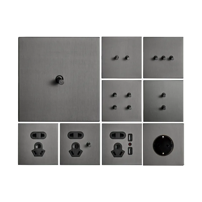 Ретро серый переключатель из нержавеющей стали 1-4 Gang 2 Way с металлической