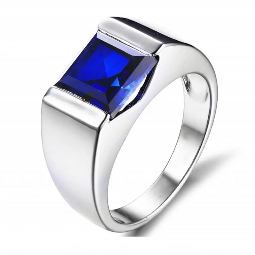 

Men's Eternity 925 Sterling Silver Square Diamond Solitaire Rings for Men Four colors gemstone natural Sapphire ring jewelry