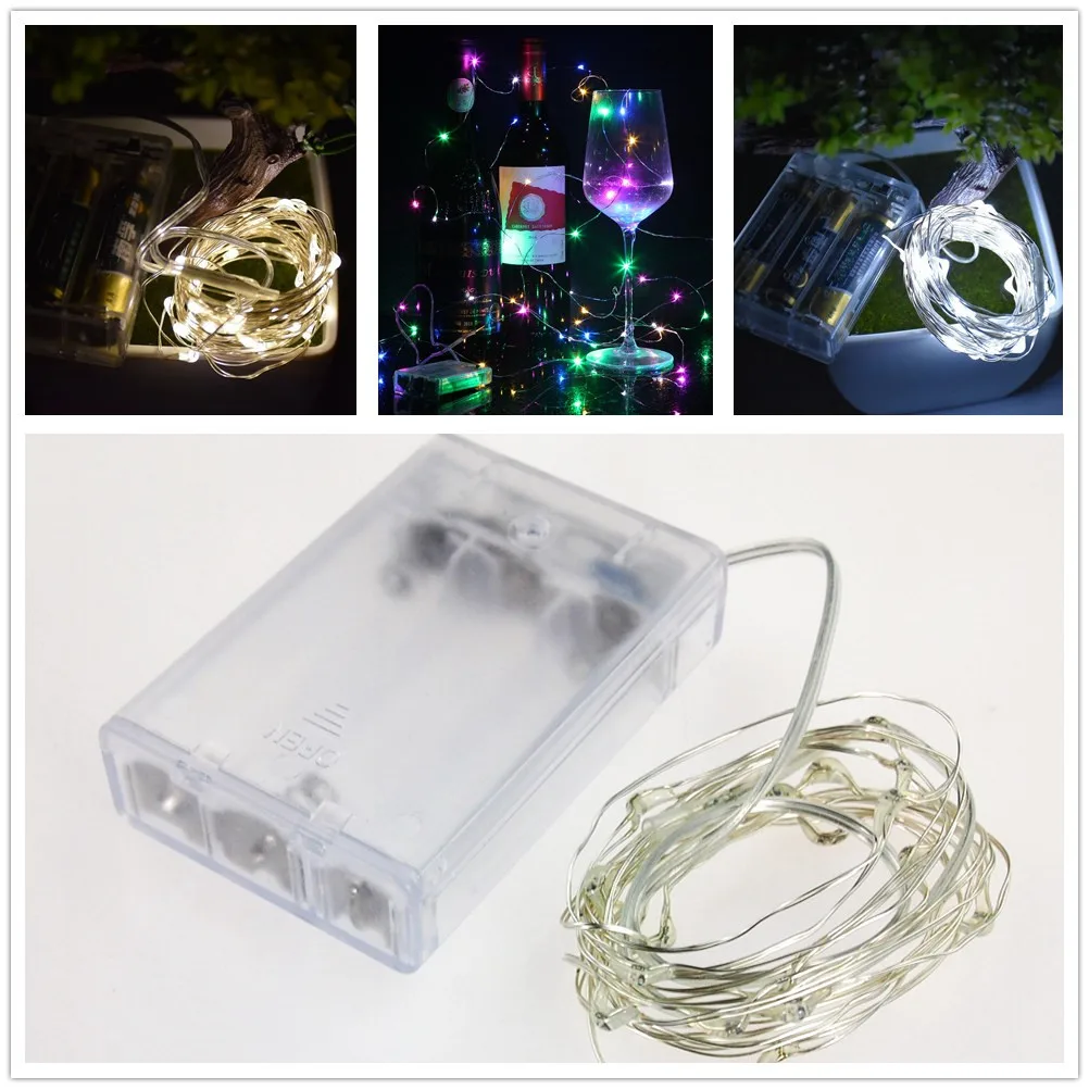 5 м 10 светодиодная гирлянда Серебряная медная проволока с батареей АА для