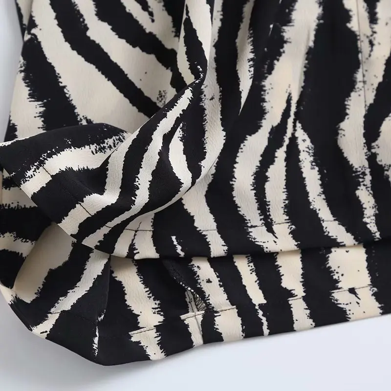 

Women Summer Dress Long Sleeve Style Fashion Vintage Simple Zebra Pattern Party Midi Dress Women Vestidos with Slash