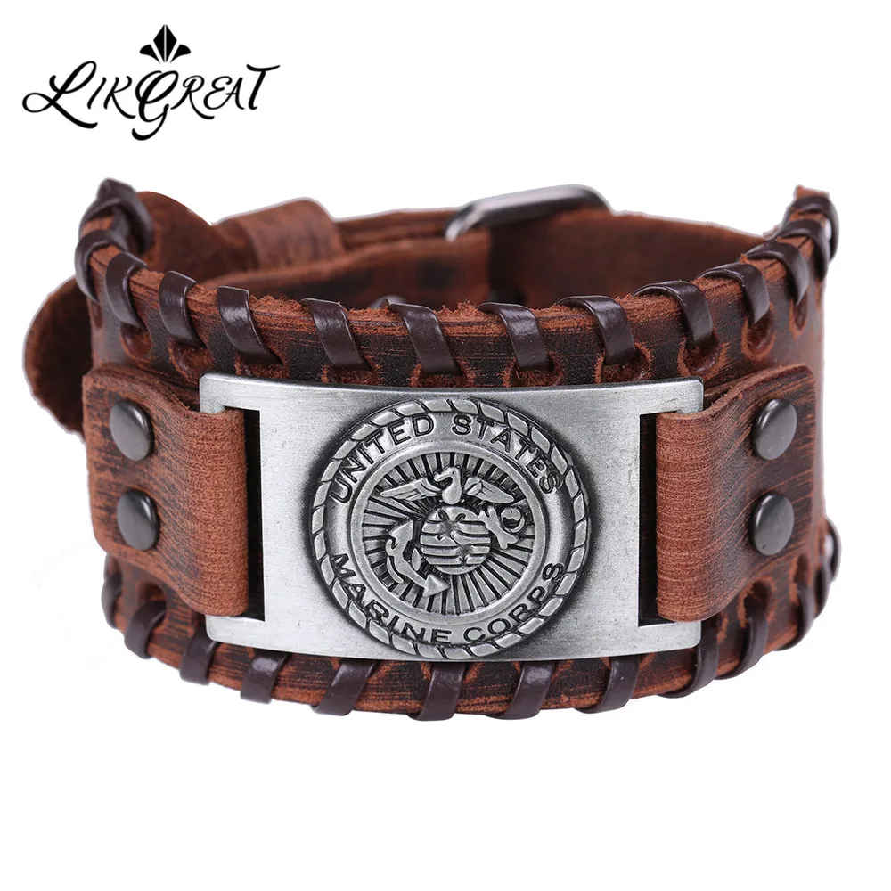 Широкий кожаный мужской браслет LIKGREAT браслеты с подвесками в стиле морской