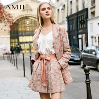 amii minimalist tweed womens coat separately autumn office lady loose lapel blazer mini skirt elegant female suit 11920008
