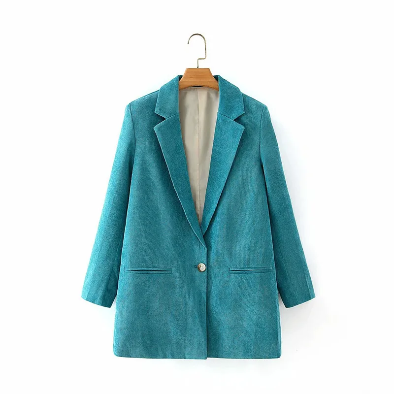 

Women Fashion Single Button Corduroy Blazers Coat Vintage Long Sleeve Pockets Female Outerwear Chic Tops
