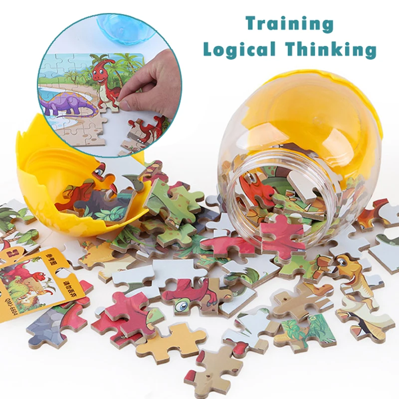 

60PCS Wooden Dinosaur Eggs Puzzles For Kids Animals Jigsaw Board Children's Educational Toys For Boys Girls Game Christmas Gifts