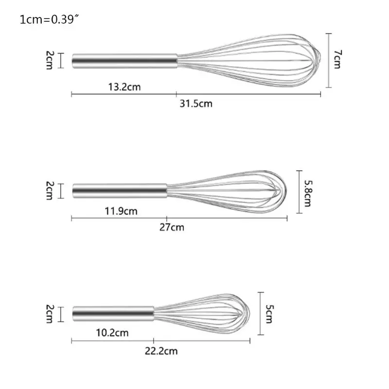 3pcs/set 8'' 10'' 12'' Stainless Steel Egg Beater Hand Whisk Flour Mixer Blender Frother Cream Whippers Kitchen Dessert Tool