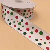 38mm 25yards wired edge white ribbon redgreen polka dots for festival christmas decoration new year gift wrapping