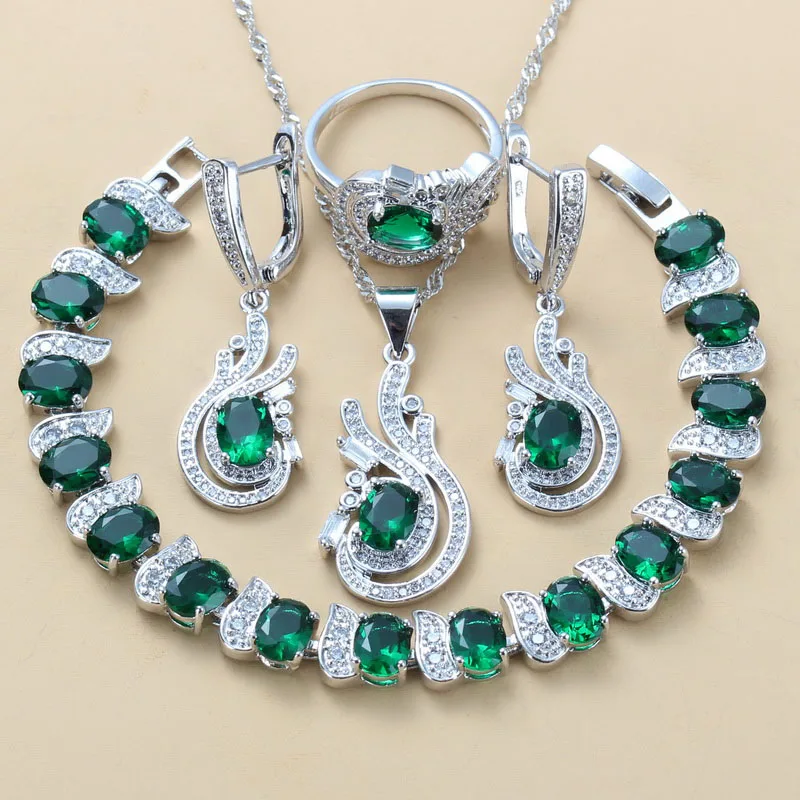 Женский Свадебный костюм из серебра с натуральным зеленым цирконием элегантные