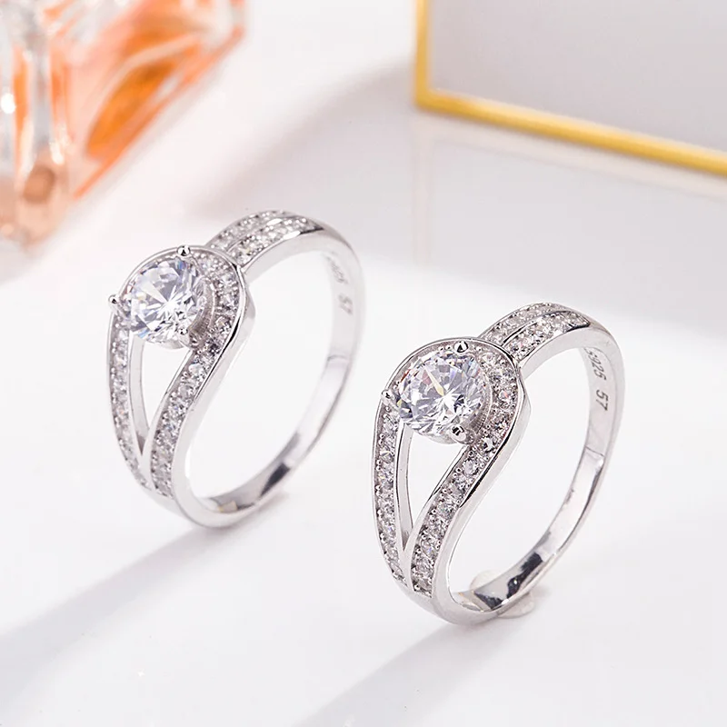 

925 sterling silver button single knot diamond ring fashion micro inlaid double row diamond ring Christmas gift for women