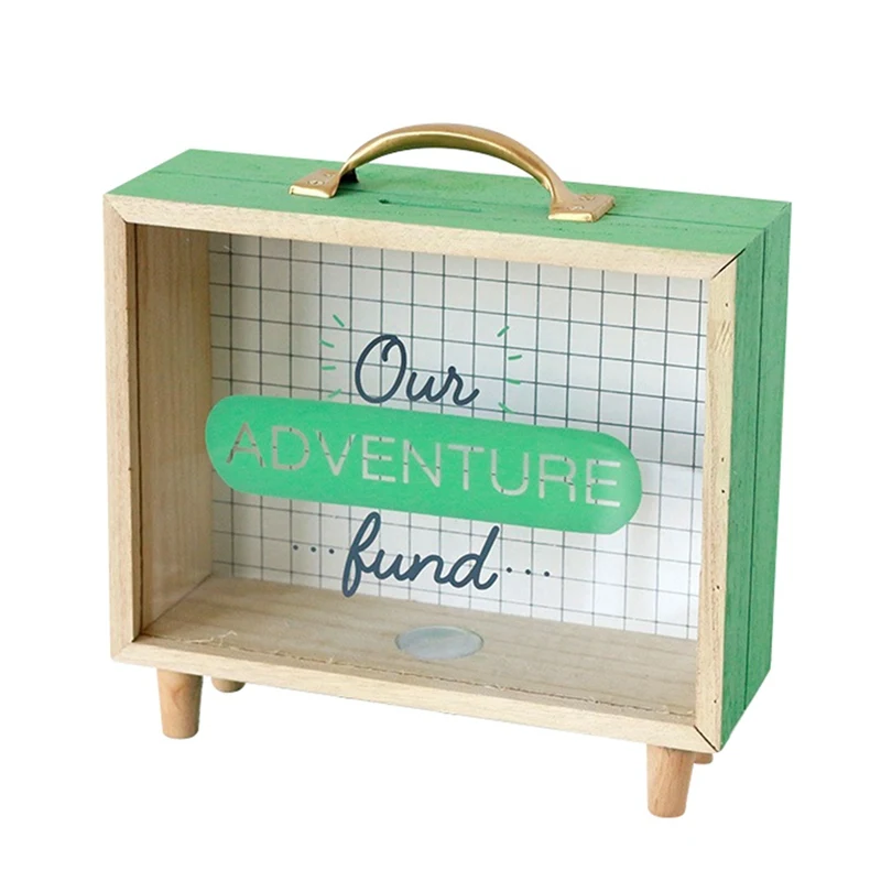 C Wooden Money Bank Coin Piggy Money Boxes Home Decor Gift Kids Children With Glass Household Money Saving Box Decoration Craft - Цвет: C