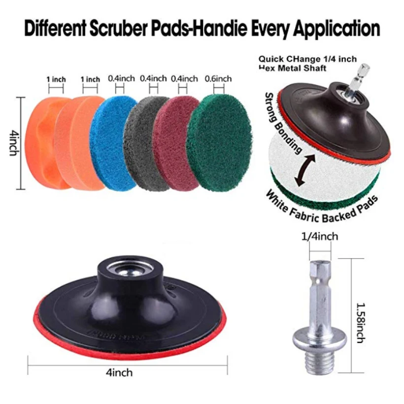 

22PCs Electric Drill Brush Set, Scrub Pads & Sponge, Power Scrubber Brush Cleaning Kit with Scrub Pads & Drill bit Extender
