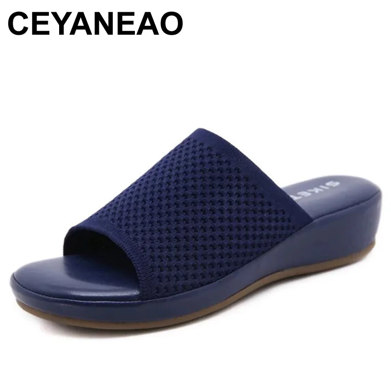 

Женские шлепанцы CEYANEAOSummer, Удобная вязаная обувь, женская Повседневная Уличная обувь на плоской подошве
