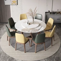 Nordic Solid Wood Household Small Apartment Modern Simple Round Dining Table With Turntable Slate Table 4 Chairs For Kitchen