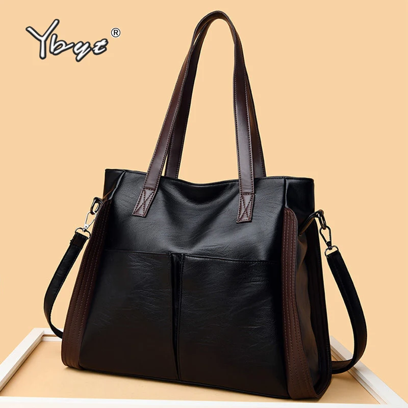 

YBYT large capacity luxury handbags women bags designer vintage tote bag solid soft PU leather ladies shoulder messenger bag