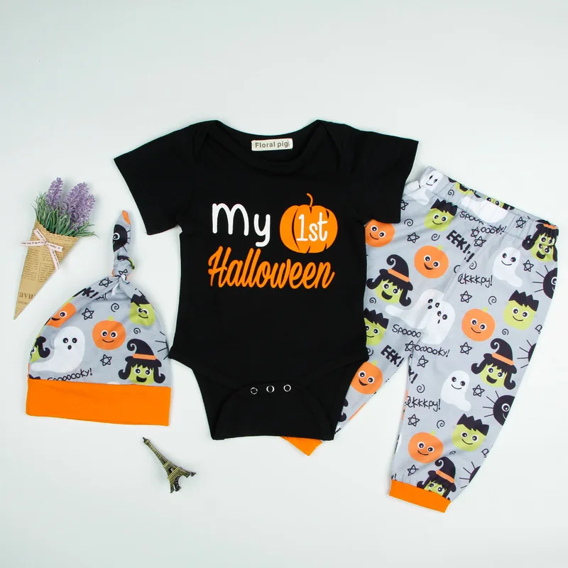 Одежда Мой первый Хэллоуин для маленьких девочек боди с длинными рукавами черный