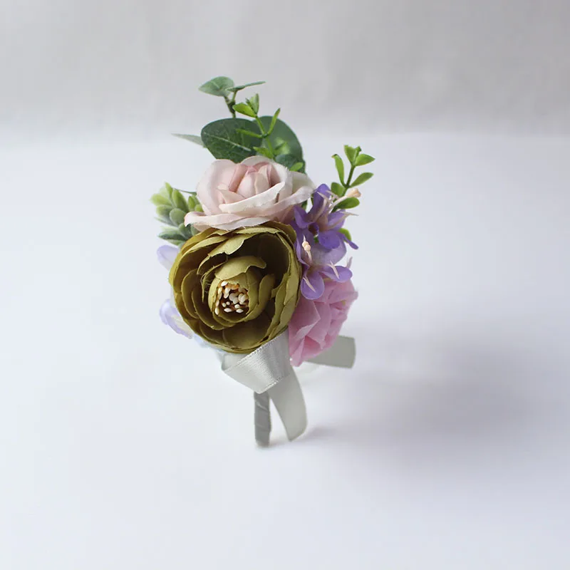 Boutonniere-6 YO CHO Искусственный цветок розы бутоньерка для жениха Свадебный корсаж браслет подружки невесты фиолетовые шелковые цветы Брошь Maria - Цвет: Boutonniere-6
