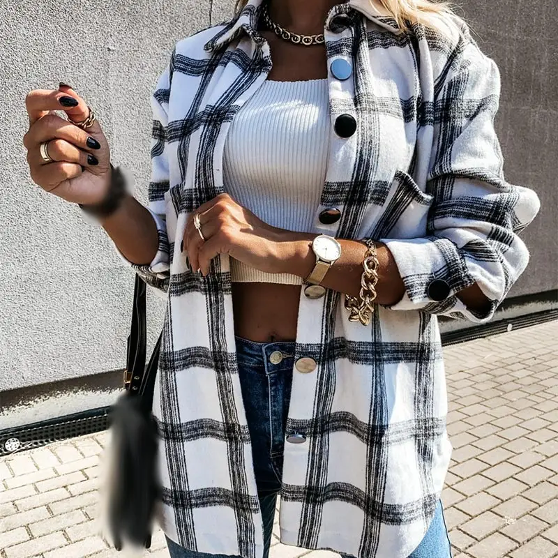 

2021 Summer Oversize Women's Shirt Plaid Long Sleeve Female Clothing Check Buttons Ladies Spring Loose Fashion Jacket Tops