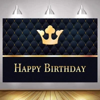 happy birthday party backdrop board head bed black gold glitter crown adult photography background shining dots banner photocall