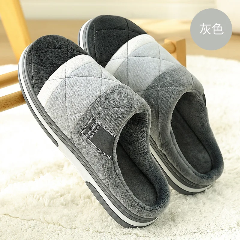 Gray Домашние тапочки для мужчин; Зимняя мужская обувь; Schoenen Mannen Buty Meskie Sloffen Pantoffels; короткие плюшевые тапочки; Chausson; меховые тапочки для влюбленных - Цвет: Gray