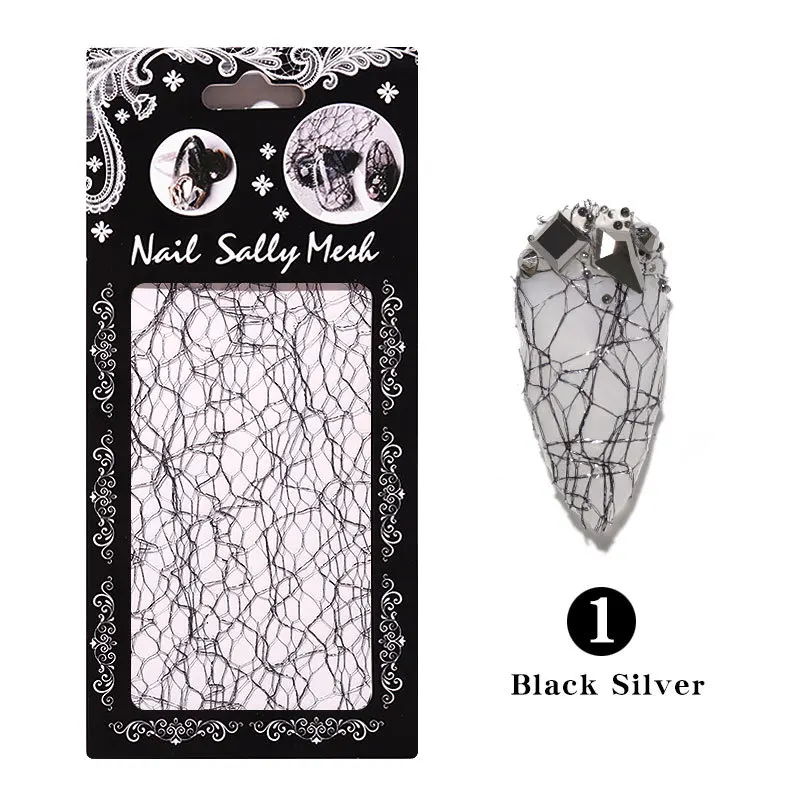 1 шт. 3D сетчатая наклейка для ногтей черная серебряная Золотая линия лента на