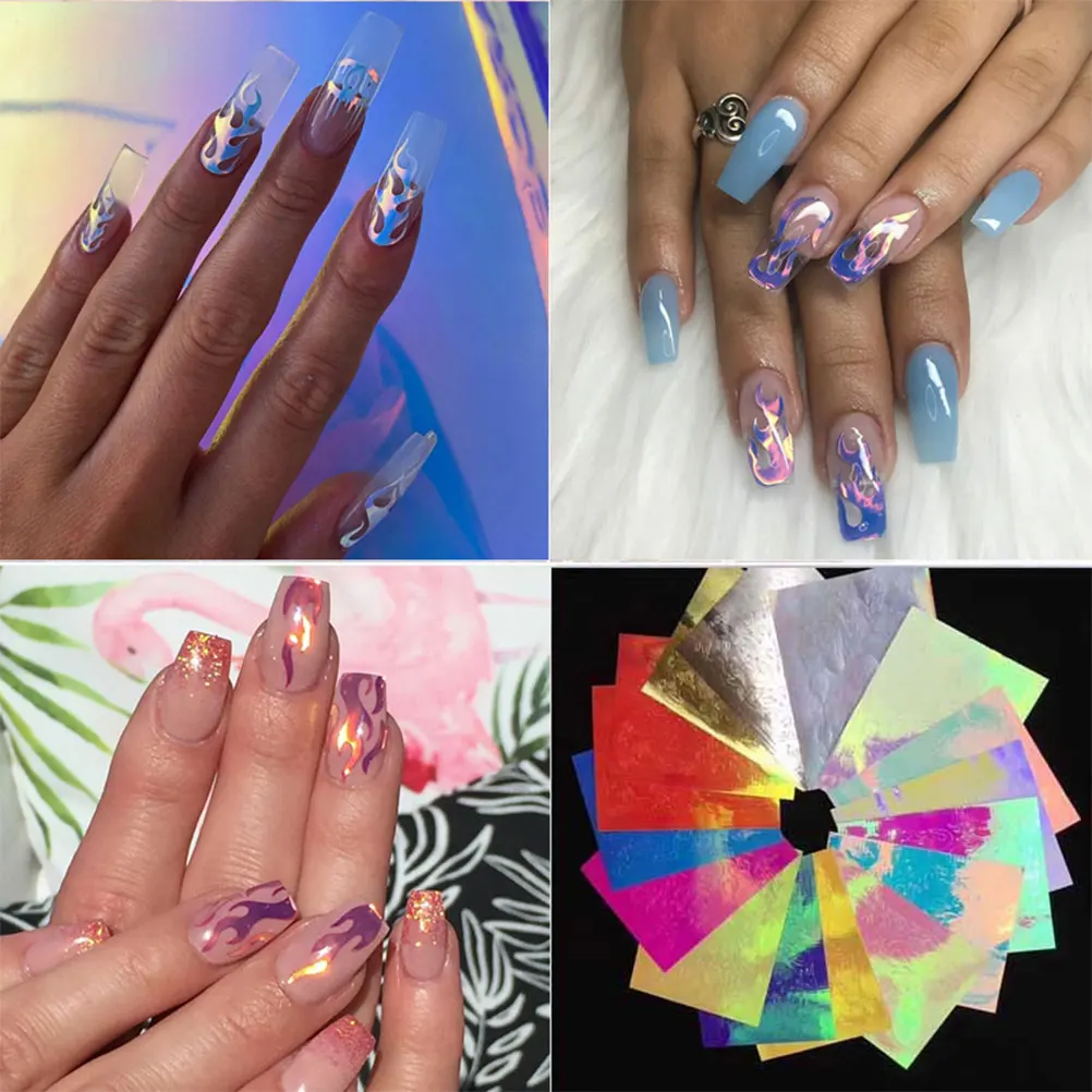16 шт. голографическая огненная наклейка для ногтей s Fire на маникюрный трафарет