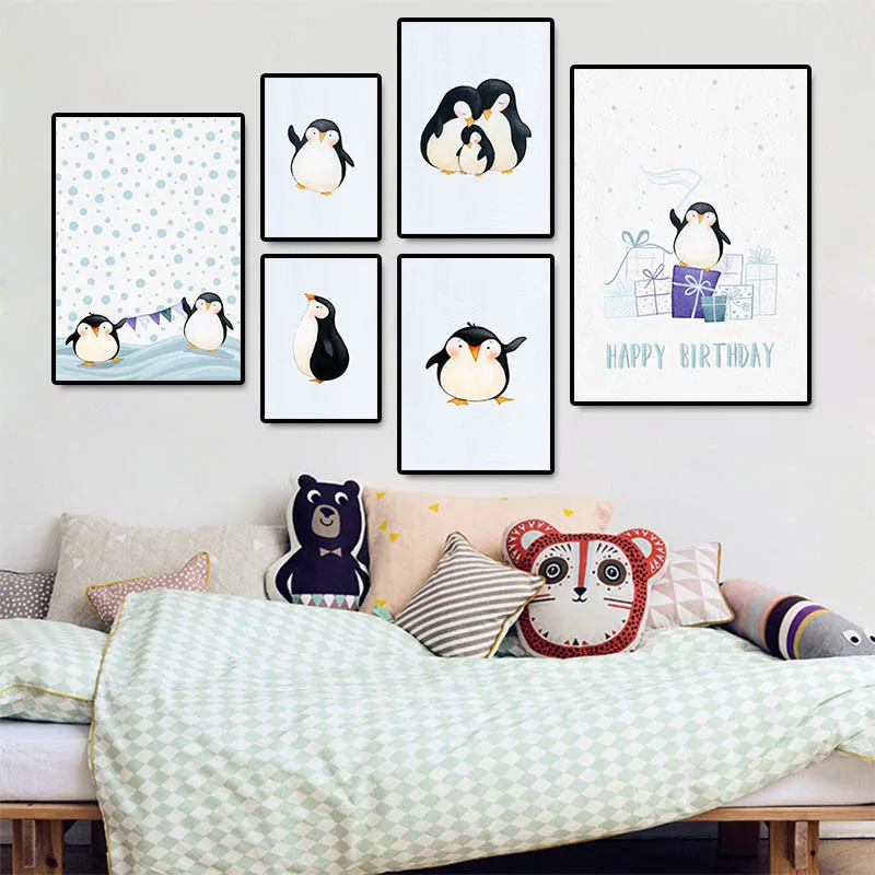 

Modern Nordic Paingting Wall Art Canvas Unframed Wall Pictures for Living Room Cuadros Decoracion Salon Penguin Posters Kids
