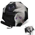 Креативный автоматический зонт от солнца и солнца для девочек, зонт с защитой от ультрафиолета, милые водонепроницаемые зонты от солнца с котом для улицы