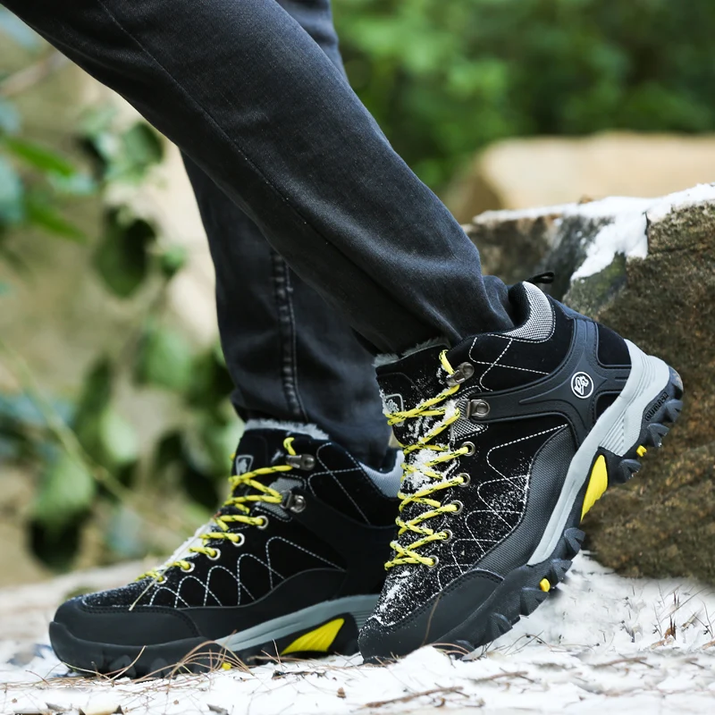 Couple Hiking Boots Men's Waterproof Warm Fur Trekking  Shoes Women's Mountain Snow Boots Outdoor Non-slip Sports Walking Shoes