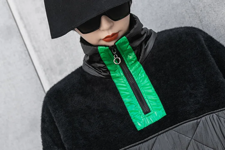 

Vefadisa Green Patchwork Pullover Sweatshirt Women 2020 Autumn Winter Zipper Stand Collar Stitching Color Women Coat QYF4719