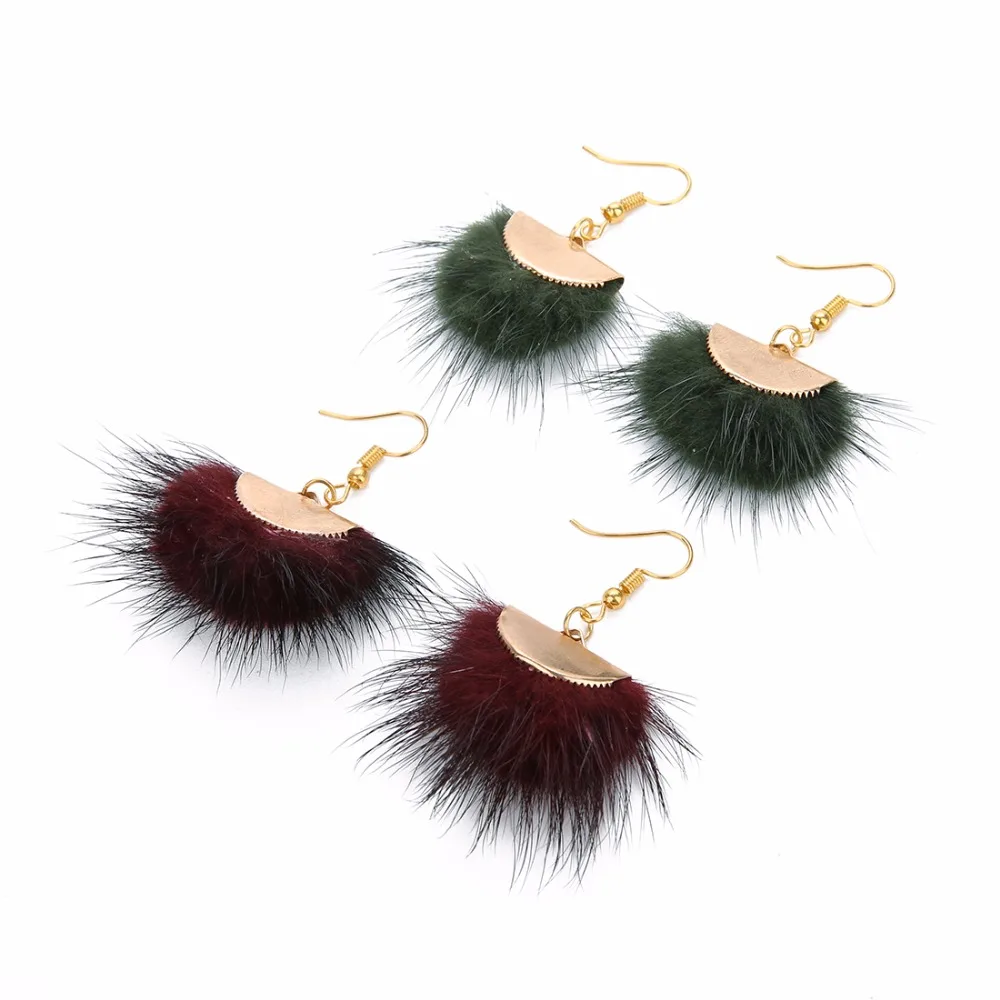 Серьги подвески женские с меховой шарик помпоном|Серьги-подвески| |