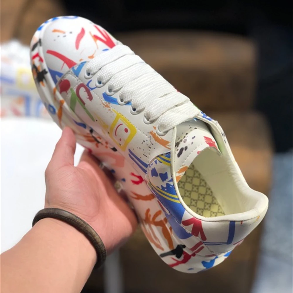 Женская обувь кроссовки из натуральной кожи Роскошные брендовые разноцветные