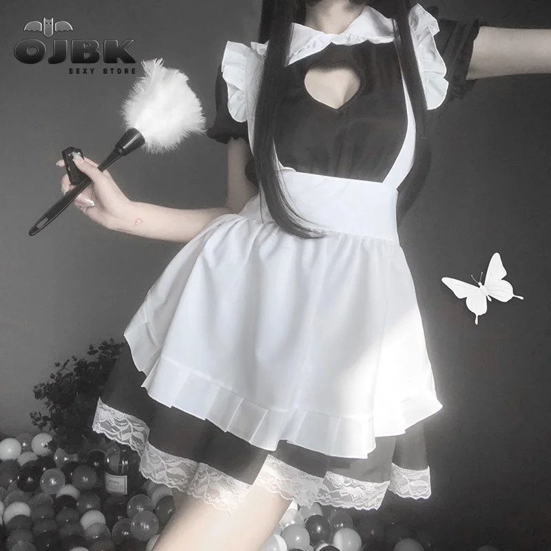 

OJBK-vestido de Lolita para mujer, traje de sirvienta japonesa, Cosplay de Anime Kawaii, uniforme de barra de café, traje de