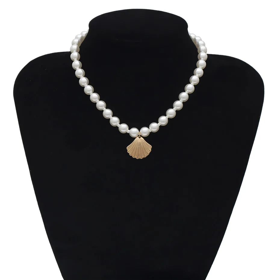 Necklace IngeSight. Z богемное ожерелье-чокер с искусственным жемчугом, женское массивное ожерелье из золотого сплава, ожерелье с подвеской в виде раковины, ювелирное изделие - Окраска металла: Necklace