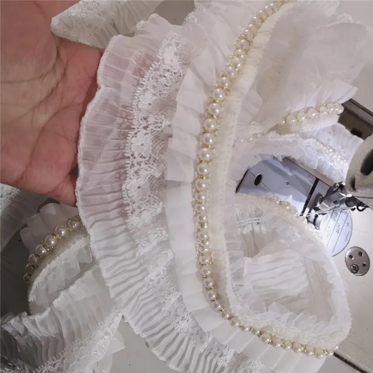8cm 3-layer delicate lace pleated beaded trim skirt cuff neckline tide style fabric | Дом и сад