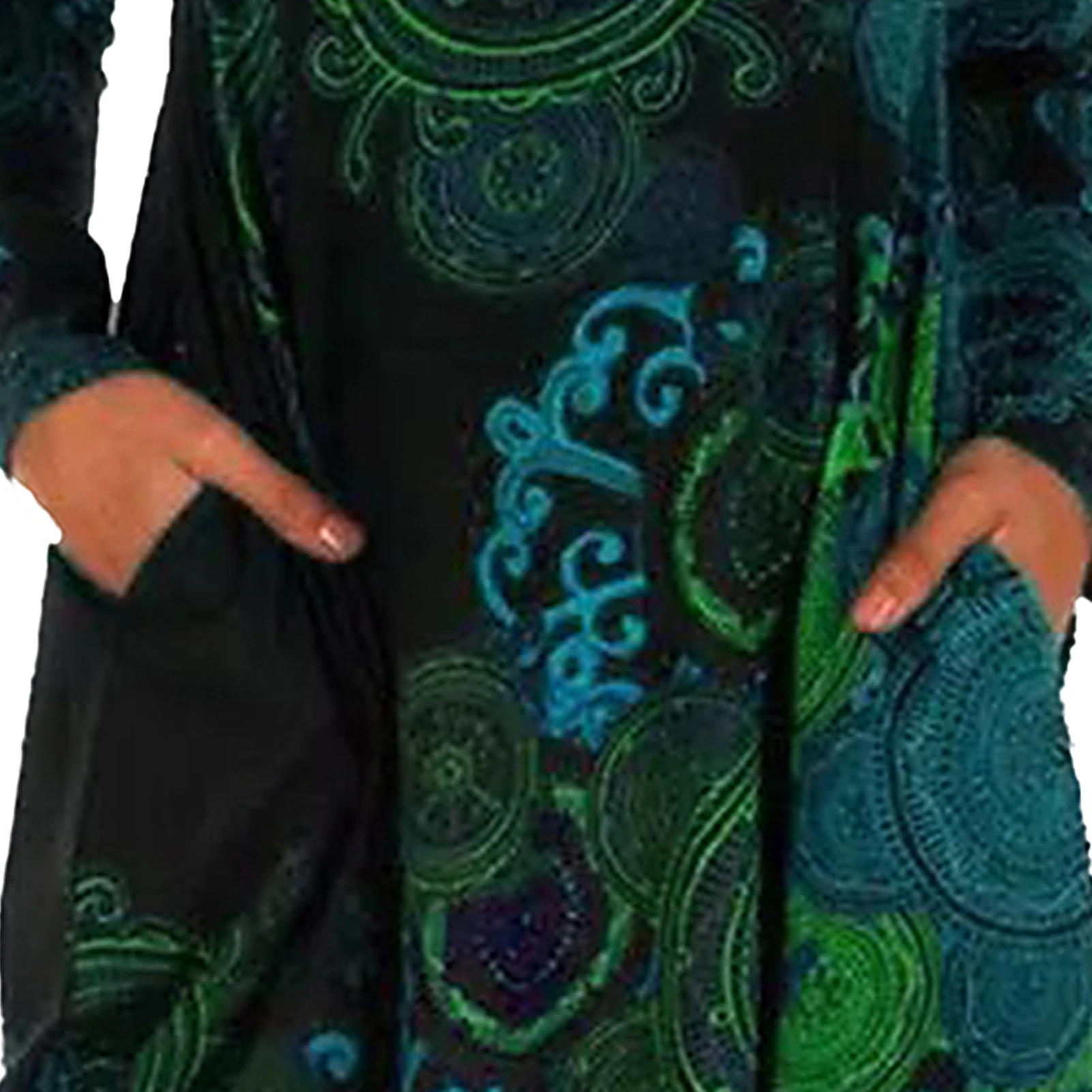 

dress Women Retro Long Sleeve O Neck Digital Print Pockets Loose Knee-length Dress Loose Dress Retro Digital Print woman dress
