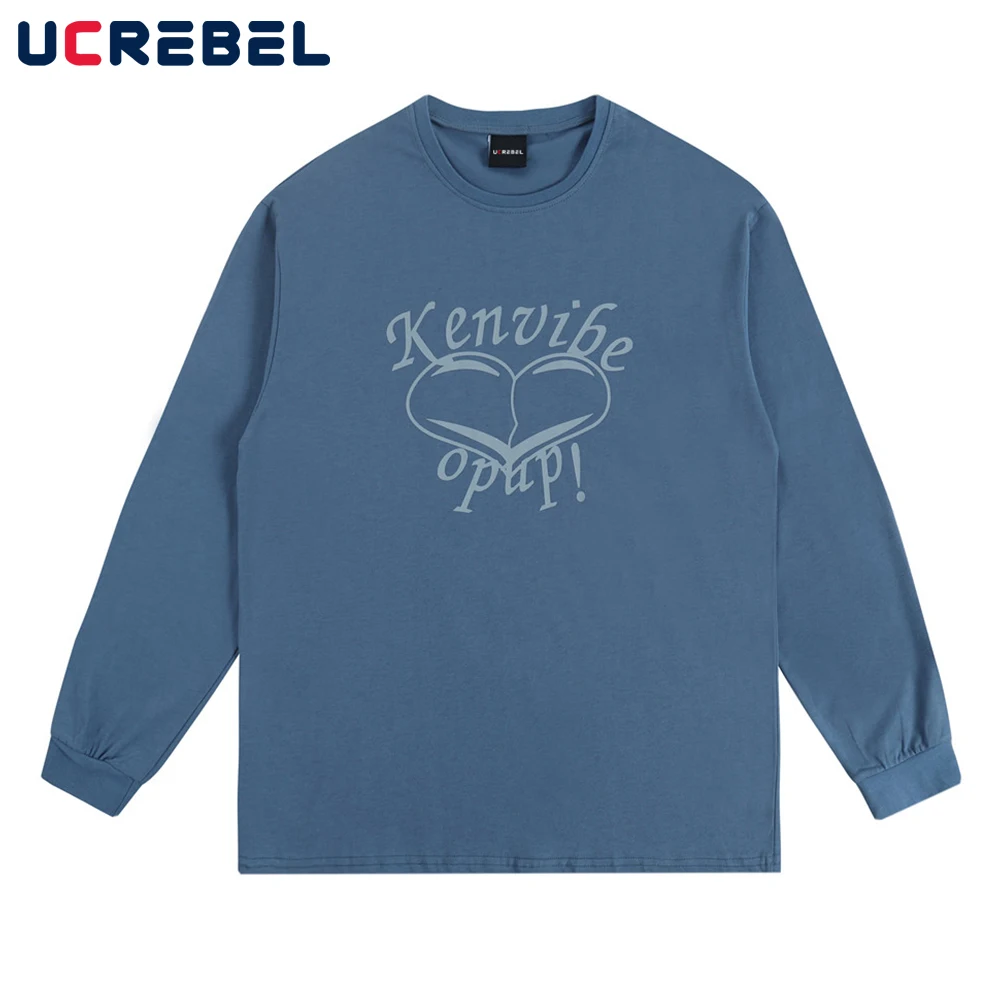 

Letter Print Long Sleeve T-shirt Mens High Street Casual Crew Neck Cotton Tee Streetwear Autumn Loose Tshirt Men