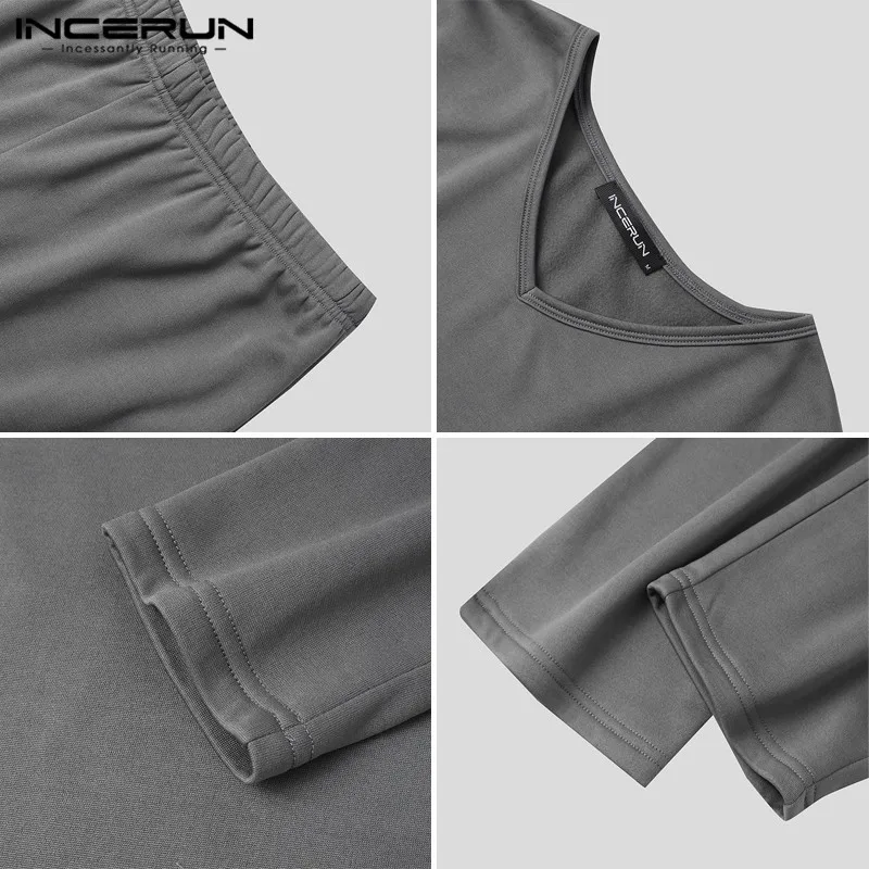 

INCERUN Men Thermal Underwear Sets Soft Long Sleeve Underwear & Pants Solid Cozy Men Long Johns Sets 2 Pieces Thin Thermal Suits