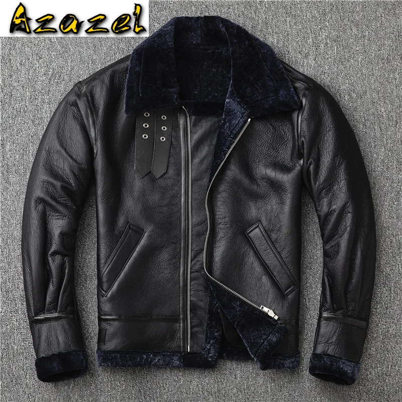 

Мужская куртка из натуральной кожи Azazel, летная куртка из овчины, с натуральным мехом, KJ5105, для зимы, 2020