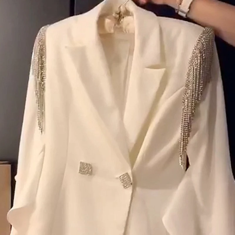 

DEAT 2021 New Autumn Winter Fashion Casual Flow Su Drill Button White Long Sleeve Thin Loose Blazer Coat Women SK637