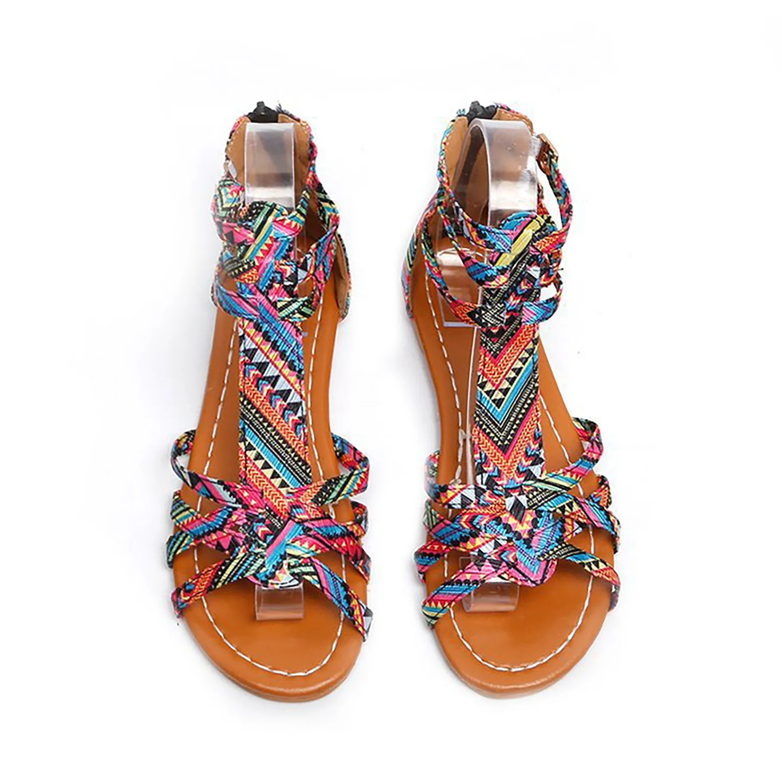 

Summer Sandals Women's Hollow Thin Belt Flat Sandals Women's Color Buckle Retro Roman Sandals Casual Slippers
