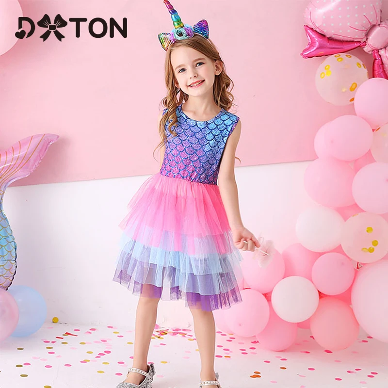 DXTON Princess Dress For Girls Summer Kids Dresses Beach Party Vestidos Mesh Tutu Cartoon Cotton Baby Clothing 3-8Y | Детская одежда и