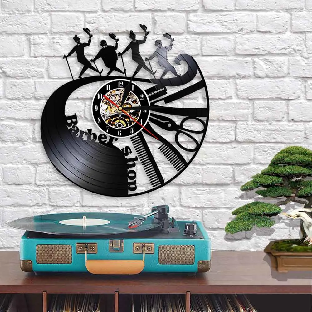 Настенные часы с виниловой пластиной для парикмахерской 3d-часы настенный