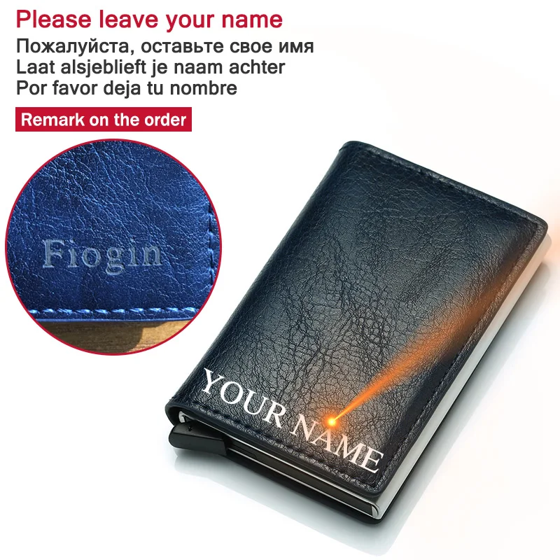 leave your name Rfid держатель для карт, мужские кошельки, сумка для денег, Мужской винтажный черный короткий кошелек, маленькие кожаные тонкие кошельки, Мини кошельки, тонкие - Цвет: leave your name