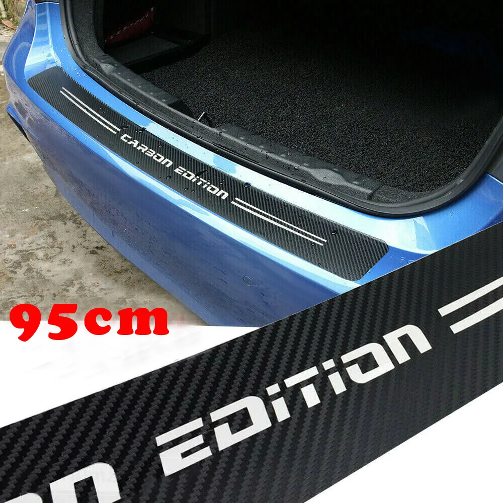 

4D Carbon Fiber Rear Trunk Bumper Guard Accessories Decal Sticker Trim 95*9cm Rear Bumper Strip Sticker