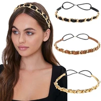 haimeikang pu chain headband for women elastic luxury wedding headpiece bohemia hairbands fashion girls ladies hair accessories