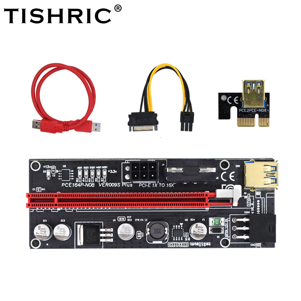 

Райзер-карта VER009S Plus PCI-E, PCI Ver 009S Express 1X 4X 8X 16X, адаптер-удлинитель Sata, от 15Pin до 6 Pin, видеокарта для майнинга BTC