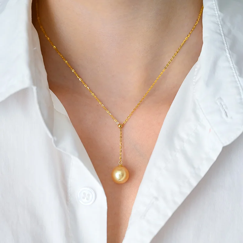 comprar 18k Sólido Amarelo Ouro Jóias (au750) Feminino Colar De Renda Gargantilha Corrente Pingente Natural água Do Mar Do Sul Pérola Moda Senhora